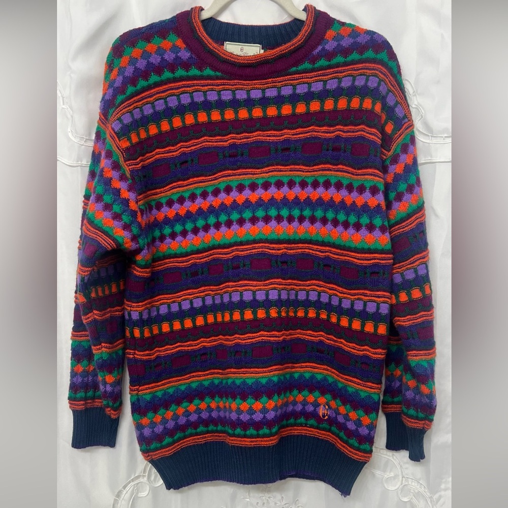 Vintage Conte of Florence Italian Cotton Knit Coogi-Style Sweater—Size Large